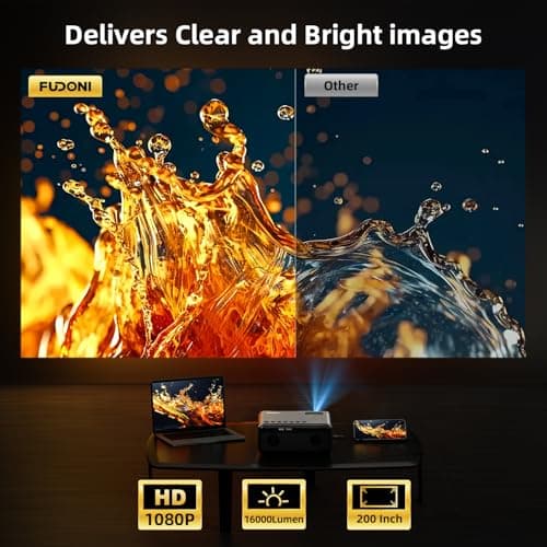 FUDONI Projector with WiFi and Bluetooth 4K Supported, Upgraded 16000L Outdoor Movie Projectors Native 1080P FHD, Video Projector for Home Theater, Compatible w/HDMI/USB/iOS/Android/Windows/TV Stick - Thumbnail 5