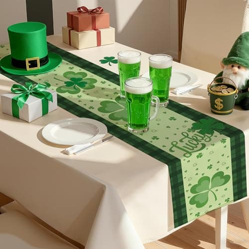 St Patricks Day Decorations - Shamrock Table Runner | St Patrick's Day Party Favors Supplies Decor Indoor Outdoor - Spring Saint Patricks Table Cloth Banner for Home Kitchen Dining Table Decorations - Thumbnail 6