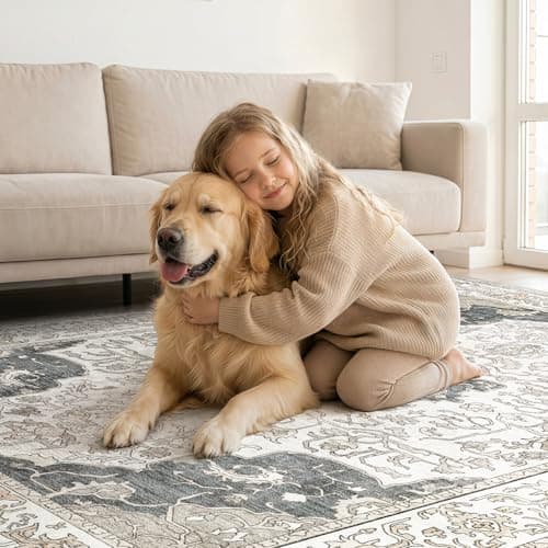 cotiled 5x7 Area Rugs Large Washable Rugs for Living Room Soft Non-Slip Backing Stain Resistant Carpet for Bedroom Dining Room Vintage Rugs for Home Decor 5x7 Light Brown - Thumbnail 6