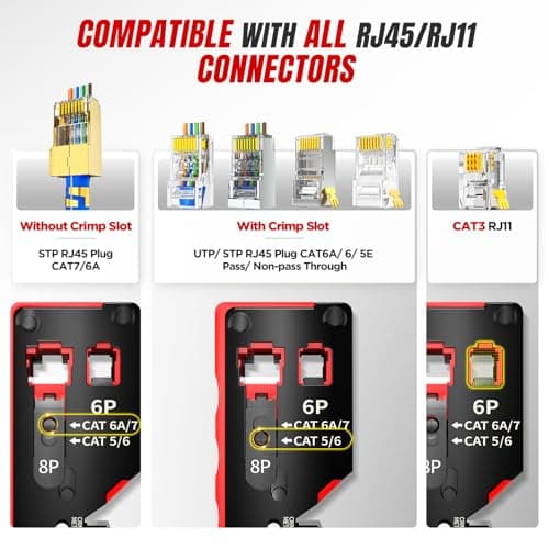 AMPCOM Pass Through RJ45 Crimp Tool, All-in-one Ethernet Crimper, Crimping for STP UTP RJ45/ RJ11 Cat8 Cat7 Cat6A Cat6 Cat5e Cat5 Connectors, AM-728RD - Thumbnail 3