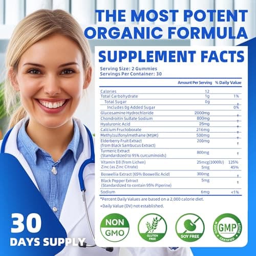 Parhaat Glucosamine Chondroitin Gummies with MSM & Elderberry Extra Strength - Joint Support, Antioxidant Immune Support Supplement for Adults, Men & Women.Blueberry - Thumbnail 2