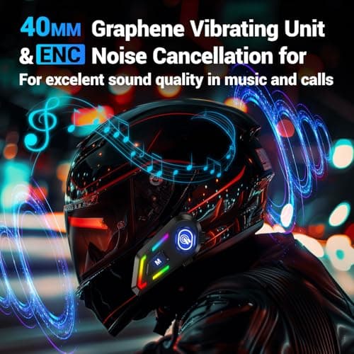 Helmet Bluetooth Headset with RGB Lights for Riders, Helmet Speakers with Dual Mics, Hands Free Calling/Music/IPX5/Noise Cancellation/Wake Up Siri/Multipoint Connection, Compatible with All Helmets - Thumbnail 2