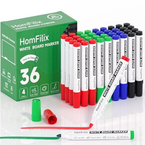HomFilix White Board Markers Dry Erase 36 Pack Bulk, 2 mm Fine Bullet Tip, Low-Odor Plant-Based Ink, 4 Colors for Classroom, Office & Home Use | Premium Dry Erase Marker Set - Image 1