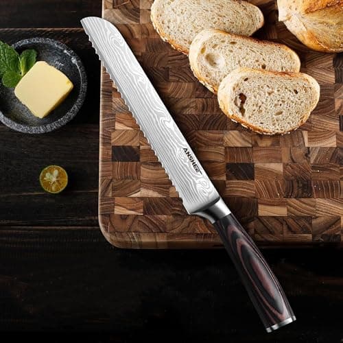 anshee 8 Inch Japanese Bread Knife - High Carbon Steel Serrated Blade with Wood Handle,Sheath&Gift Box,Razor Sharp Edge for Sourdough,Baguettes&Cakes,Professional Knife for Bakers(Home&Restaurants) - Thumbnail 2