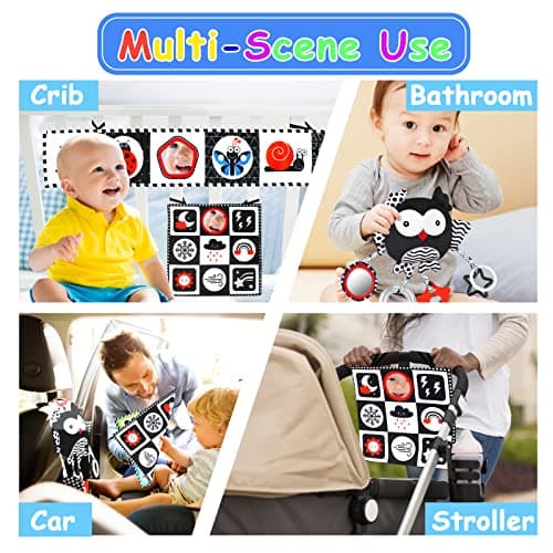 KUANGO Black and White High Contrast Baby Toys 0-6 Months with Mirror, Crinkle and Rattles, Soft Baby Toys for Brain Development Montessori Sensory Tummy Time Newborn Infant for 0 3 6 9 Months Old - Thumbnail 6