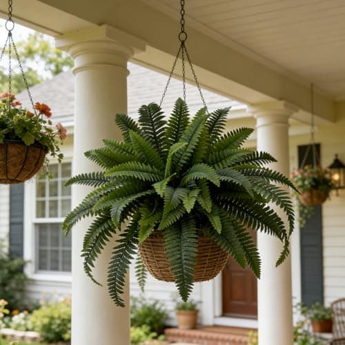 Senjie Artificial Boston Fern 2 Set Large 55 Branches Fake Ferns for Outdoors 35Inch Faux Plant for Home Living Room Office Decor - Thumbnail 6
