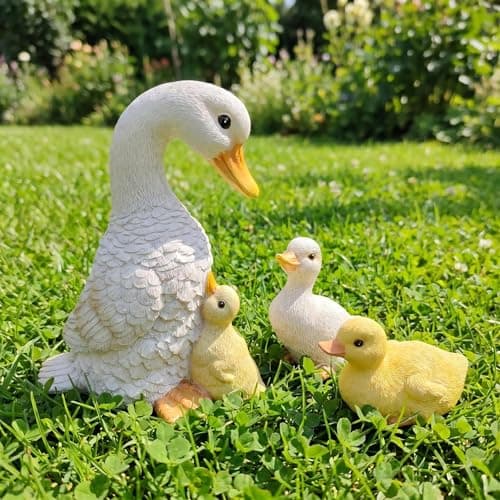 BYVBLETZ Duck Garden Statues Set of 3, Resin Mother Duck with Baby Ducklings Indoor Outdoor Decor, 7.9" Yard Art Patio Lawn Ornaments, Waterproof Goose Animal Figurines for Garden Pond Gift