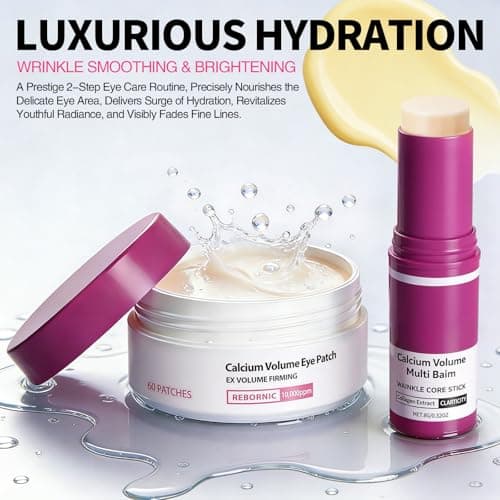 HUiPENGFEI Eye Care Set - Calcium Multi Balm Stick + Deep Hydrating Under Eye Patches 30 Pairs, Nourishing Calcium Volume Balm, Collagen Moisturizing, Gentle on Skin, Eyes Care & Daily Skincare - Thumbnail 2