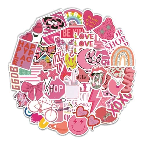 100 Pcs Preppy Stickers Vinyl Pink Aesthetic Waterproof Sticker Decor Party Supplies Suitable for Laptop Mobile Phone Computer Skateboard Water Bottle Suitcase Car