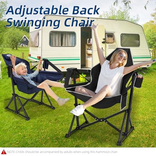 Fragess Portable Hammock Camping Chair with Adjustable Back, Folding Hammock Chair Supports 330lbs, Camping Swing Chair for Adults, Camping Hammock Chair for Lawn, Concerts, Backyard, Stargazer-Black - Thumbnail 3