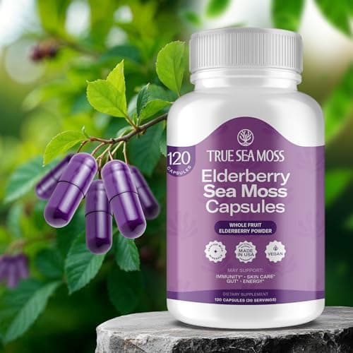 TrueSeaMoss Irish Sea Moss Capsules - 120 Elderberry Capsules (1600mg) - Fruit Extracts Superfood - For Overall Wellness - Thumbnail 3