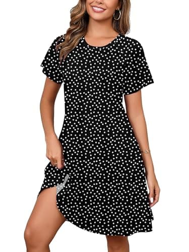 Heymoments Women Short Sleeve Dress Floral Print Medium Crew Neck Casual Flowy Cute Below Knee Sundress Comfy Shirt Teachers Summer Travel 2025 Novelty Boho Dresses with Pockets - Image 1