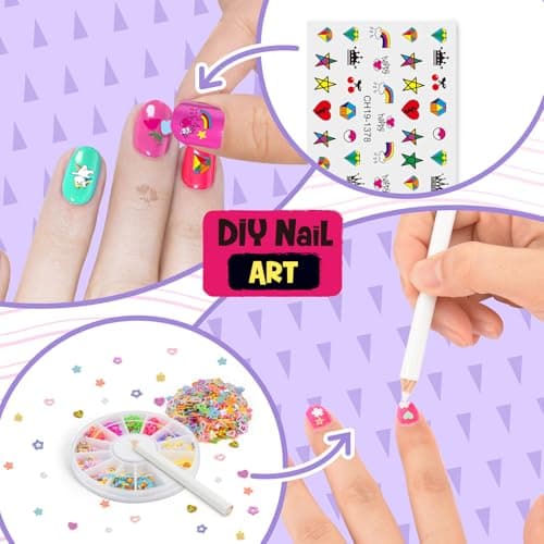 Ylovetoys Kids Nail Polish Set for Girls, Nail Art Kit for Kids Ages 7-12, All-in-One Nail Dryer Salon with Press On False Nails, Non-Toxic Polish, Stickers, DIY Decorative, Gift Toys for Girls - Thumbnail 4