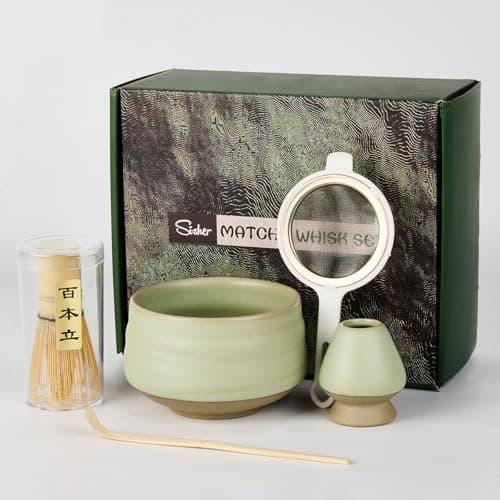 Sisher Matcha Whisk Set,Matcha Set Whisk and Bowl,Japanese Tea Set (5pcs) Includes Matcha Bowl, Matcha Whisk and Holder, Bamboo Scoop, Scoop Rest and Sifter Matcha kit for Matcha Lovers (Green) - Image 1