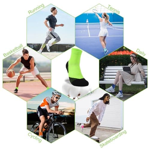 NIcool Men'S Running Socks Green, 3 Pairs St Patrick's Day Socks Cushioned Cycling Athletic Socks For Womens Comfortable Bright Green Seamless Compression Quarter Socks For Tennis Hiking, Neon Green - Thumbnail 6