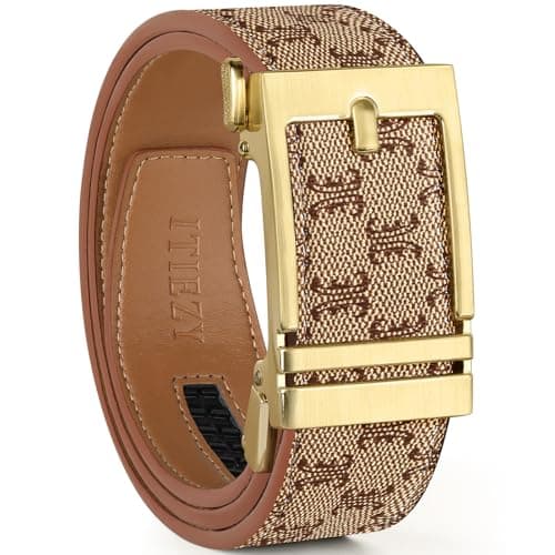 ITIEZY Ratchet Belt for Men - 1 3/8" Click Leather Belt for Dress and Casual, No Holes Adjustable Trim to Fit - Image 1