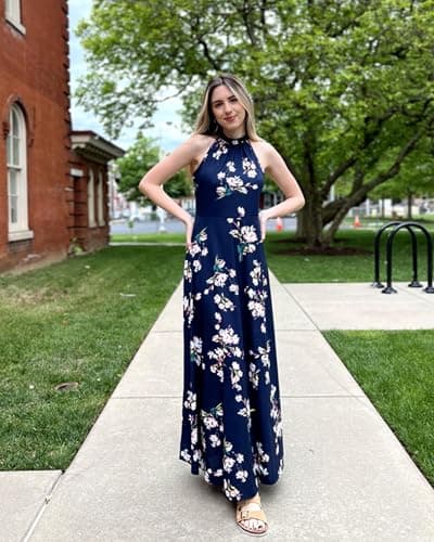 STYLEWORD 2025 Women's Summer Dress Maxi Sleeveless Elegant Formal Evening Halter Long Sping Dresses Wedding Trendy(Floral 21,S) - Thumbnail 2