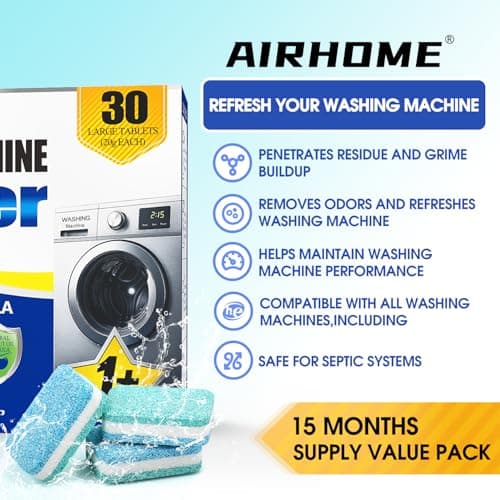 Airhome Washing Machine Cleaner & Descaler Tablets - 30 Pack (15-Month Supply), Deep-Cleaning for Front & Top Load including HE - Thumbnail 3