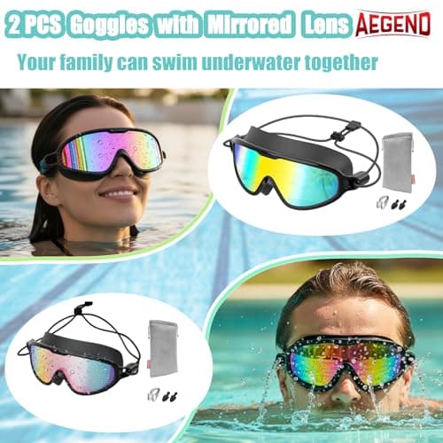 Aegend Swim Goggles with Bungee Strap No Leaking Anti Fog Swimming Goggles with Quick Adjust (Aqua & Birght Rose, Large(Age 18+)) - Thumbnail 6
