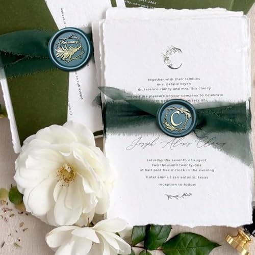 VSECUON Letter R Wax Seal Stamp Rosemary Initial R Stamp, 2pcs Value Pack Wax Seal Kit with Vintage Rosewood Handle Decorative Gift for Wedding Art Invitations Christmas - Thumbnail 5