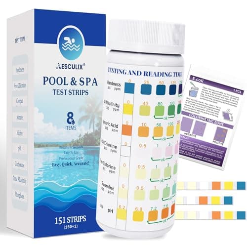 8-in-1 Pool Test Strips, 151 Strips Spa and Hot Tub Water Testing Kit, Pool Water Test Kit for Free Chlorine, Total Chlorine, Bromine, pH, Alkalinity, Hardness, Cyanuric Acid - Image 1