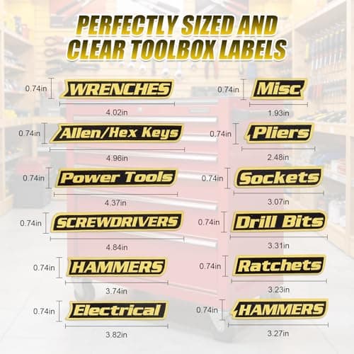 Magnetic Tool Box Labels and Hooks Set, 12 PCS Toolbox Magnetic Labels + 4PCS Self Adhesive Metal Hooks, Reusable Tool Box Accessories Organize for Steel Carts, Drawers, and Cabinets (Orange) - Thumbnail 5