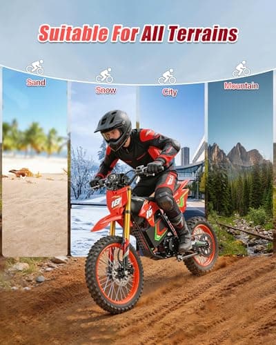 HAPPYRUN 6000W Peak Electric Dirt Bike 46 mph Max Speed Off-Road Motorcycle 60V 30AH Removable Battery 60 Miles Range 17 Inch Tires Dual Hydraulic Brakes Adult E Moto for Trail Riding - Thumbnail 4