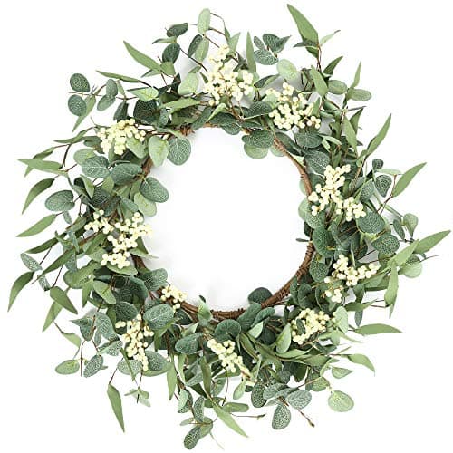 Pinkpum 20'' Eucalyptus Wreath for Front Door, Porch, Window - Green Decor for Home, Farmhouse - Spring, Summer, Fall, All Seasons - Image 1