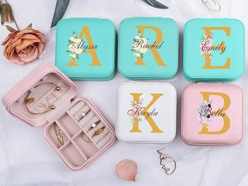 Corissy Personalized Jewelry Box for Women, Custom Travel Jewelry Case with Name and Birth Flower, Leather Jewelry Box for Rings, Earrings, Necklaces, Personalized Gifts for Women - Thumbnail 5