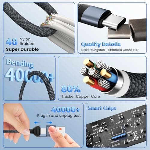 Travel Essentials 3 in 2 USB A/C Cable for Apple Watch Charger/iPhone 17/IP Port, Multi Charging Cable for All Devices Designed for iWatch Ultra/SE/11-1 & iPhone 17-11,Gray iWatch Charger(4FT) - Thumbnail 4