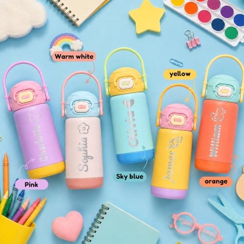 Personalized Kids Water Bottle with Name, Insulated Back to School Cup. - Thumbnail 4