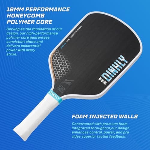 DINKLY Radial Pro Pickleball Paddle, T700 Raw Carbon Fiber Thermoformed with Foam Injected Walls, USAPA Approved Pickle Ball Racket, Engineered for Maximum Spin & Consistency (16mm Hybrid) - Thumbnail 3