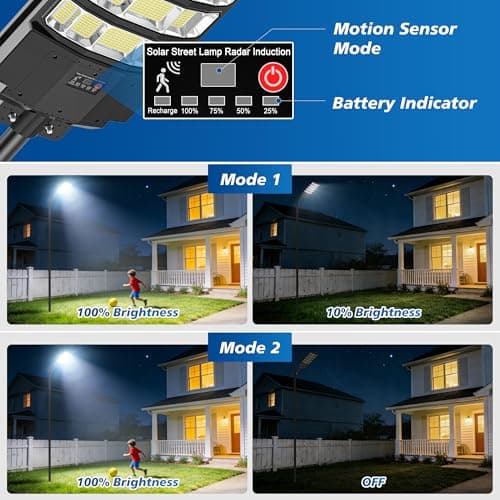 AsWonist 10000W Solar Street Lights Outdoor - 6500K Solar Lights Outdoor IP66 Waterproof, Solar Street Light Dusk to Dawn, Solar Flood Lights Outdoor Motion Sensor with Remote Control for Yard, Garage - Thumbnail 3