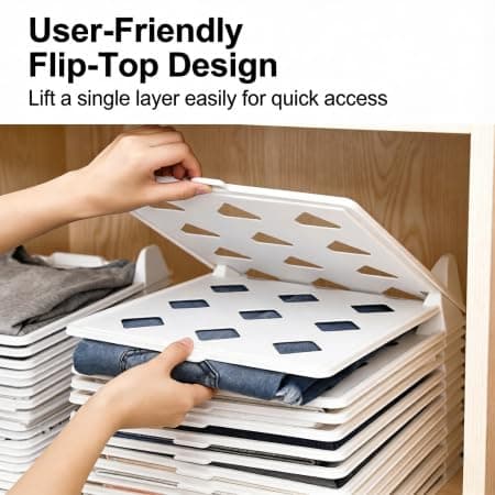 DegoCython 5-Piece Clothing Organizer, Stackable Closet Storage with Flip-Top Lid, Space-Saving Layered Design for Shirts/T-Shirts, Durable PP Material for Home Bedroom Closet Organization - Thumbnail 2