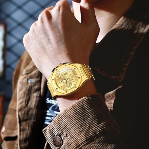 OLEVS Gold Watches for Men Luxury Stainless Steel Dress Large Face Wrist Waterproof Quartz Analog Mens Watch Chronograph Octagonal Dial Luminous Watches for Men Relojes para Hombres - Thumbnail 3