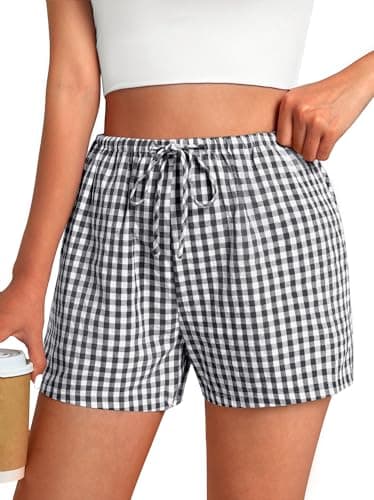 GKBK Boxer Shorts for Women Gingham Pajama 2026 Summer Spring Casual Lounge Sleep Plaid Shorts Y2K Beach Bottoms Comfy Clothes Black White Plaid S - Image 1