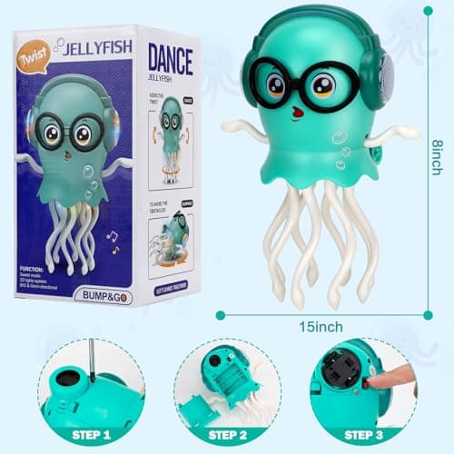 Dancing Octopus Baby Toys, Light Up Music Tummy Time Toys with 2 Flash Lights,Moving Electric Crawling Squid Toy for Babies with 1 Wheel,Baby Toy for 3 4 5 Year Old Boy Girl Christmas Birthday Gifts - Thumbnail 4