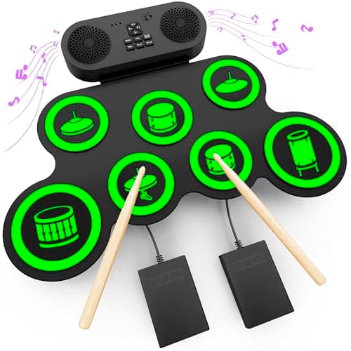 Electric Drum Set with Dual Speaker, Electronic Drum Pad and Sticks Kit Supports REC, Portable Roll Up Drums Practice Pad - Thumbnail 6