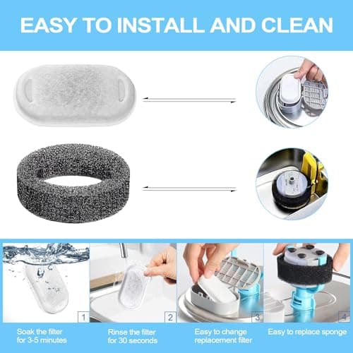 RLSHEN Cat Water Fountain Filter for Stainless Steel 108oz/3.2L& 67oz/2L Automatic Pet Water Dispenser Fountian Replacement Filter with Sponges, white-16 - Thumbnail 4