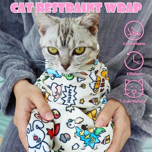 JPTECY Cat Wrap for Cutting Nails Large Size 35.5in Self-Adhesive Cat Grooming Wrap Cat Nail Clipper Hammock Soft Cat Restraint Bag for Nail Clipping Cat Grooming Supplies(Under 22lbs) - Thumbnail 2