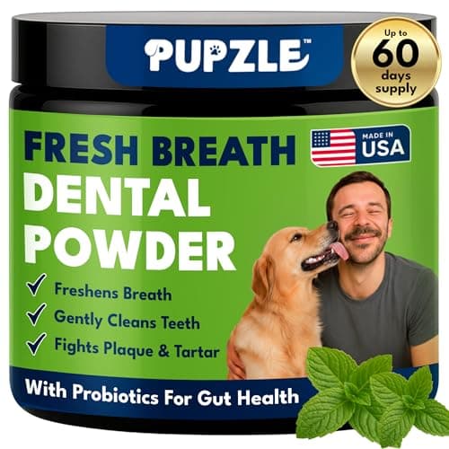 Pupzle Dog Teeth Cleaning Powder for Fresh Breath, Dog Dental Powder, Tartar & Plaque Focused, Natural Breath Freshener, Pet Dental Supplement with Probiotics for Gut Health, Mint, 60 Days Supply - Image 1