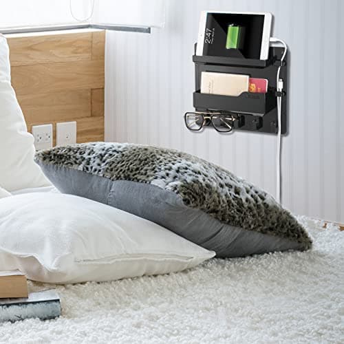 YONGAIJIA Bedside Wall Mount Shelf, Adhesive Bedside Organizer for Remote、Phone、Glasses. Bedside Accessories Storage suitable for College Dorm 、bunk bed 、 Bedroom、Rv（Black） - Thumbnail 5