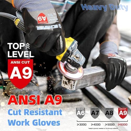 Schwer ANSI A9 Cut/Abrasion Resistant Gloves for Heavy Duty Work, 3/4 Double Nitrile Coating for Detect Metal, Water & Oil Proof, Anti Slip, Touch Screen, PM3202, Black, L - Thumbnail 4