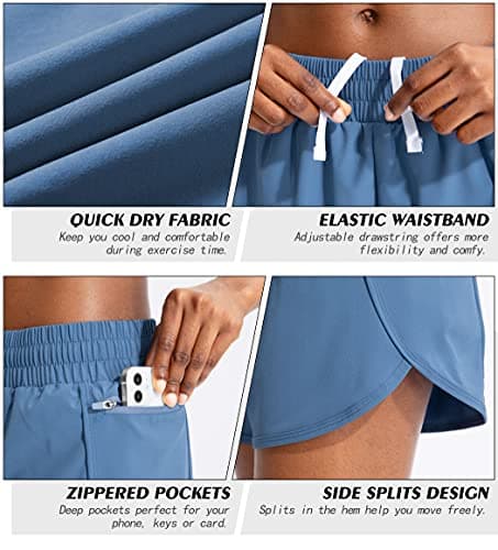 Soothfeel Womens Running Shorts with Zipper Pockets High Waisted Athletic Gym Workout Shorts for Women with Liner - Thumbnail 4