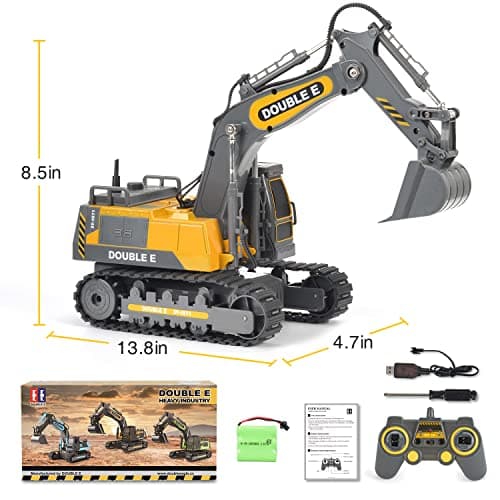DOUBLE E Remote Control Excavator Toy Construction Toys Tractor Rechargeable Battery RC Vehicles Electric Truck Sandbox Digger Toys for Boys Girls Kids, Gray - Thumbnail 4