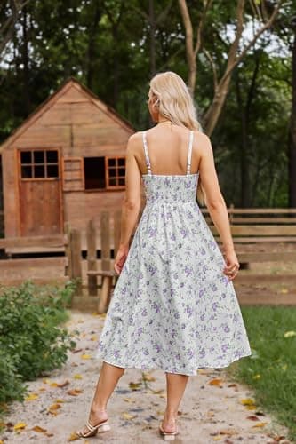 Belle Poque Floral Midi Dress for Women Summer Ruffle Cottagecore Dresses Ditsy Purple Photography Dress S - Thumbnail 3