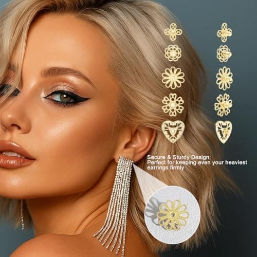 Heavy Duty Earring Supports for Droopy Ears - 5 Pairs Secure Locking Backs Anti-Drop Lifters for Heavy Earrings, 10-17mm Gold Plated Large Metal Earring Backs Replacement for Women/Men (Gold) - Thumbnail 2