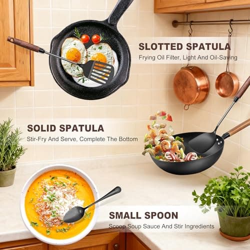 ZRHI Titanium Spatula Set of 3 for Kitchen, Kitchen Utensil Set Pure Titanium, Food Grade, High Heat Resistant Cooking Utensils, Easy to Clean, Black - Thumbnail 6