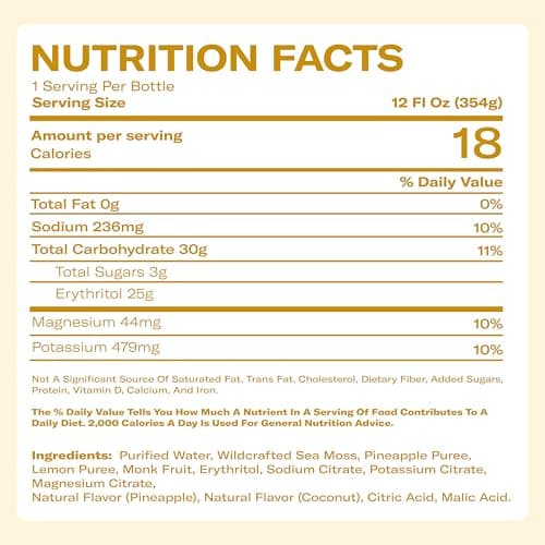 True Sea Moss Pina Colada Sea Moss Electrolyte Lemonade – Tropical Pineapple & Coconut Hydration Drink – No Added Sugar with Sea Moss & Electrolytes – 4 x 12 fl oz Bottles – Made in USA - Thumbnail 2