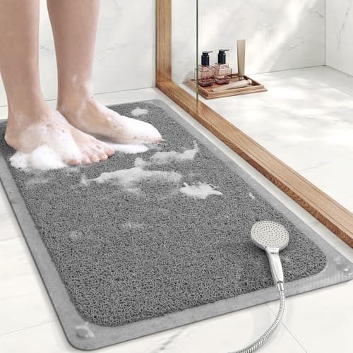 Mecko Non-Slip Shower Mat, Anti-Slip Bath Mat with Suction Cups – Quick-Drying Loofah Texture for Tub with for Indoor and Outdoor Use, Bathtubs and Wet Areas (Grey, 17"x30") - Image 1